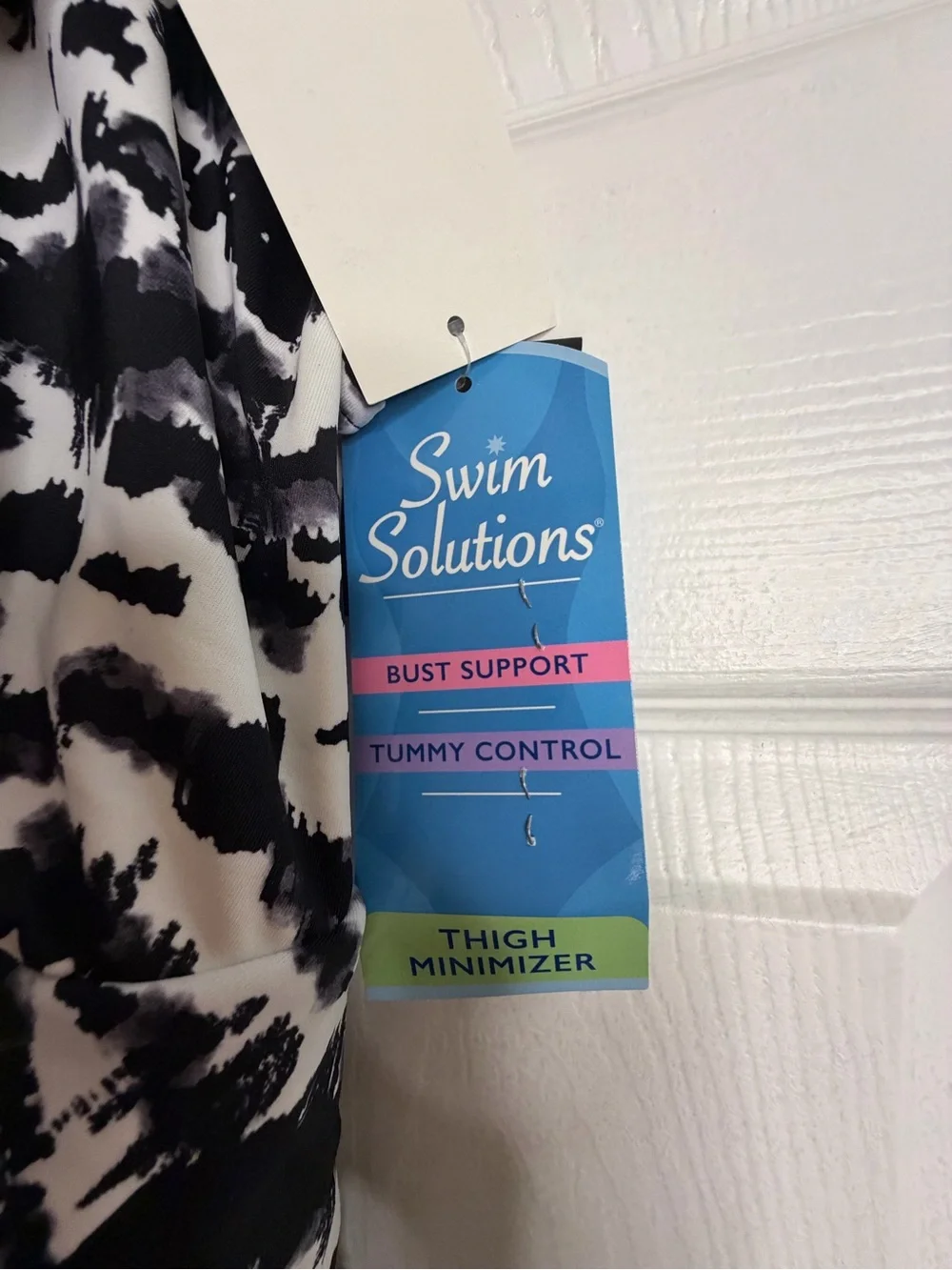 Swim Solutions Fauxkini Swim Dress Black White Animal Print Tummy Control 18W - Picture 5 of 7